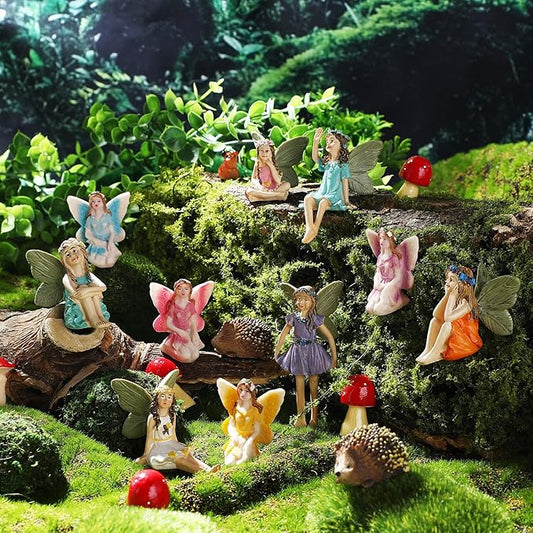 Roowest 16 Pcs Garden Accessories Miniatures Fairies Kit Resin Hedgehogs Cute Tiny Mushroom Miniature Figurines Mini Garden Lawn Yard Micro Landscape Ornaments for Home Decorations Outside-VerdiqueGarden