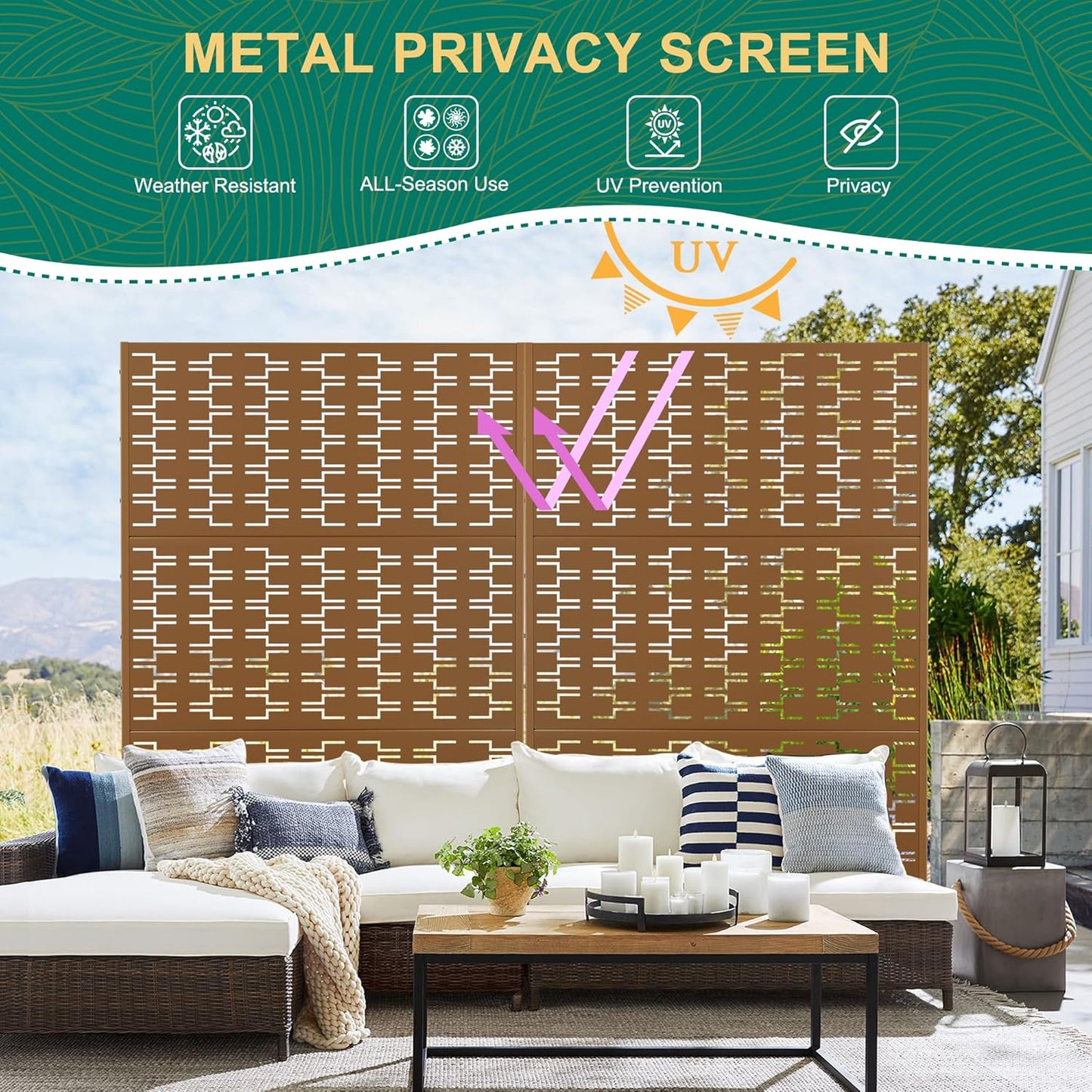 72" H×47" W Metal Privacy Screen Outdoor Privacy Screen Freestanding, Outdoor Privacy Screens and Panels for Patio Lawn Deck(Consists of 3 Panels)-VerdiqueGarden