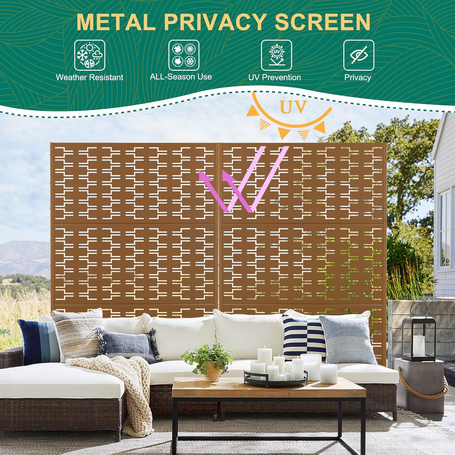 72" H×47" W Metal Privacy Screen Outdoor Privacy Screen Freestanding, Outdoor Privacy Screens and Panels for Patio Lawn Deck(Consists of 3 Panels)-VerdiqueGarden