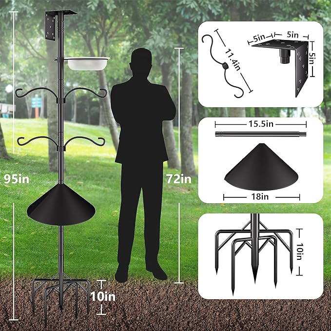 Bird Feeder Pole Stand,95 Inch House Pole for Outdoors Weather Station,Heavy Duty Metal Mount Kit Adjustable Multifunctional Bird Feeder Stand-VerdiqueGarden