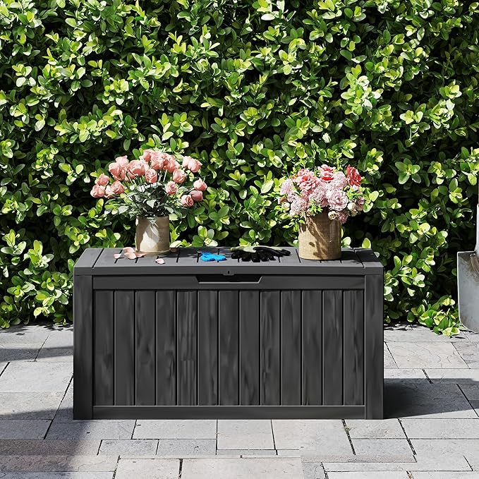 90 Gallon Waterproof Outside Storage Box - Patio Storage & Outdoor Deck Box, All-Weather Resin Chest for Pool/Garden Accessories, Lockable UV-Resistant, Jet Black-VerdiqueGarden