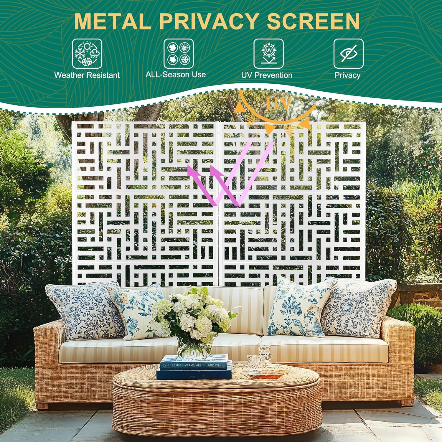 72" H×47" W Metal Privacy Screen Outdoor Privacy Screen Freestanding, Outdoor Privacy Screens and Panels for Patio Lawn Deck(Consists of 3 Panels)-VerdiqueGarden