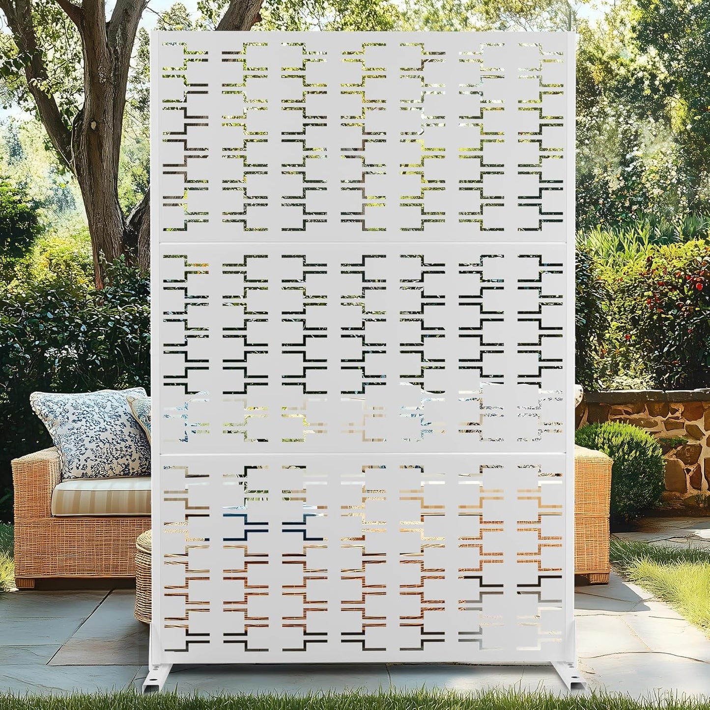 72" H×47" W Metal Privacy Screen Outdoor Privacy Screen Freestanding, Outdoor Privacy Screens and Panels for Patio Lawn Deck(Consists of 3 Panels)-VerdiqueGarden