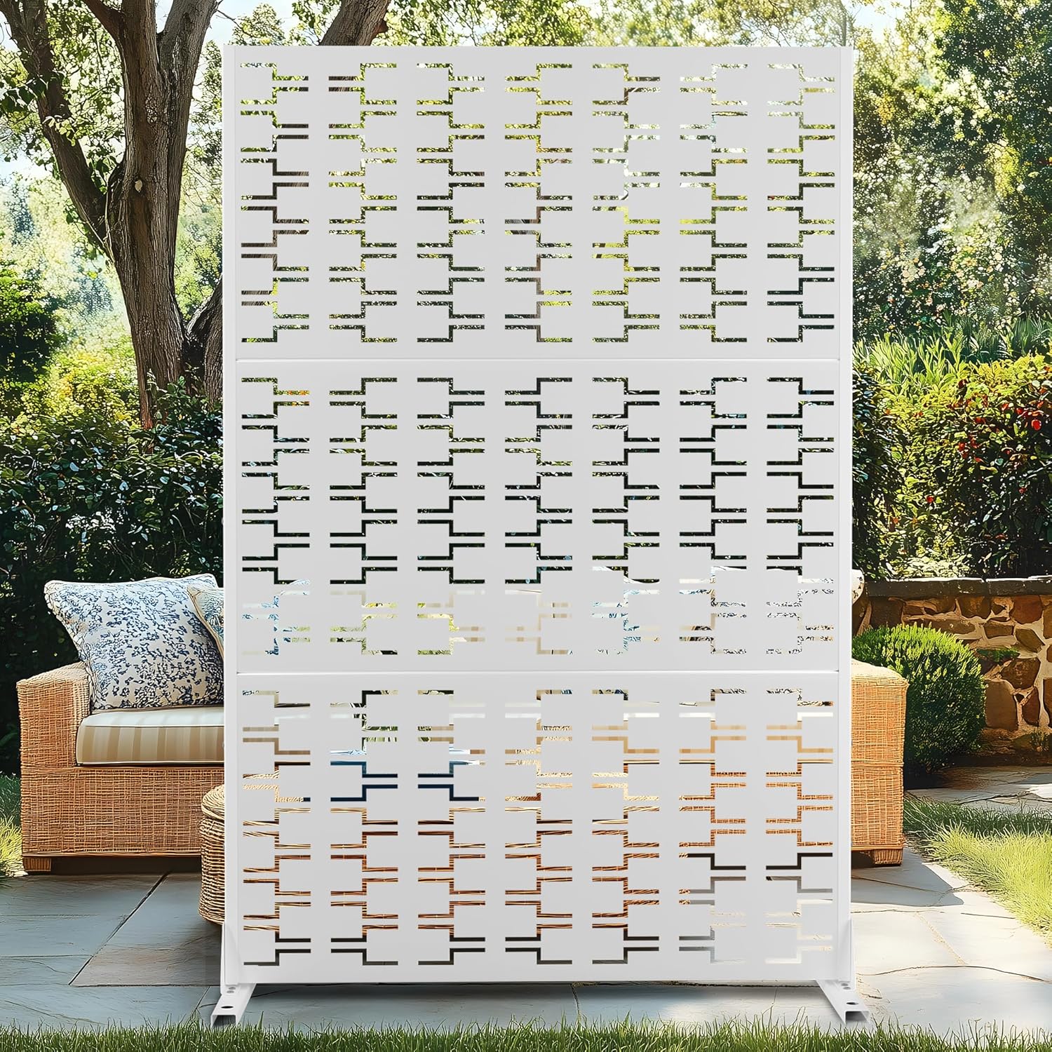 72" H×47" W Metal Privacy Screen Outdoor Privacy Screen Freestanding, Outdoor Privacy Screens and Panels for Patio Lawn Deck(Consists of 3 Panels)-VerdiqueGarden