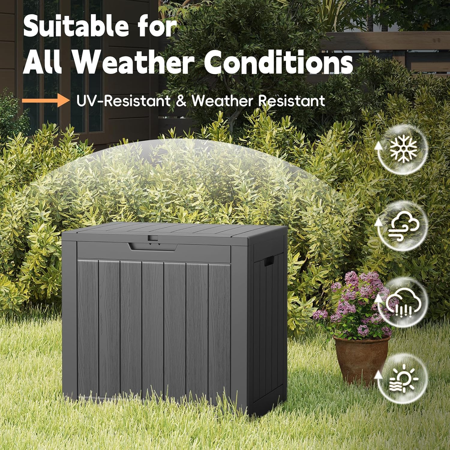 Outdoor Storage Box, 31 Gallon Waterproof Resin Deck Box, Storage Bin for Package Delivery, Patio Furniture Cushion, Garden Tools, Pool Accessories, Weatherproof and UV Resistant, Black-VerdiqueGarden