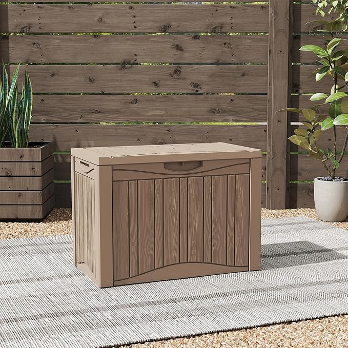 50 Gallon Lockable Resin Deck Box, Waterproof & UV-Resistant Outdoor Storage Box for Outdoor Cushion Storage, Garden Tools & Pool Accessories Storage, Gray-VerdiqueGarden