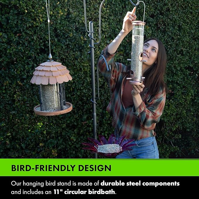 Yard Butler Yard Tree Bird Center - Durable Bird Feeder Holder & Hanging Plant Stand with 3 Hooks & Birdbath Ring - Beautiful Yard Decoration-VerdiqueGarden