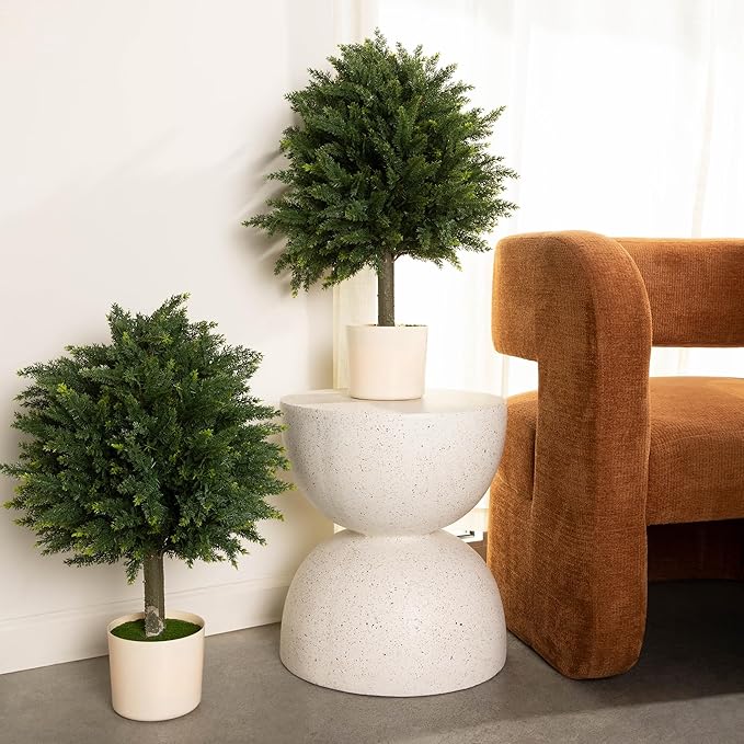 Premium 16" Diameter Artificial Cypress Topiary – Set of 2 Faux Plants in Beige Decorative Planters – UV-Resistant, Weatherproof, Realistic Outdoor & Indoor Greenery-VerdiqueGarden