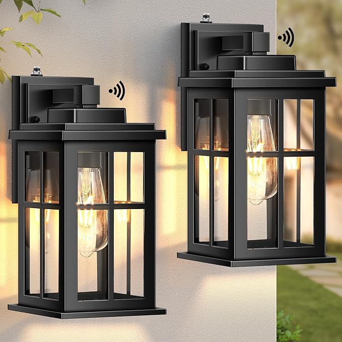 Dusk to Dawn Outdoor Lights for House, 2 Pack Outdoor Light Fixture, Black Exterior Lighting Fixtures, Dusk to Dawn Outdoor Lighting for House, Porch, Garage, Doorway, Anti-Rust, Waterproof-VerdiqueGarden