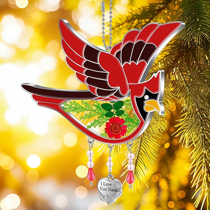 KY&BOSAM Cardinal Suncatcher Nana Gifts I Love You Nana Stained Glass Suncatchers Hanging Ornament for Window Wind Chime Birthday Gifts for Women Nana Grandma Mother`s Day Christmas Tree Gifts-VerdiqueGarden