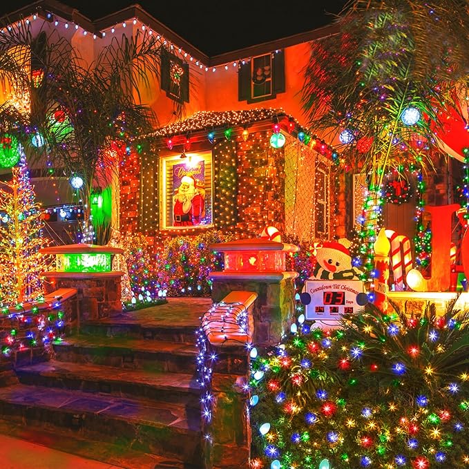 KNONEW 600FT 1500 LED Christmas String Lights Outdoor Green Wire Fairy Light 8 Modes & Timer Plug in Waterproof for Xmas Yard Tree Wedding Party Holiday Decorations(Multicolor)-VerdiqueGarden