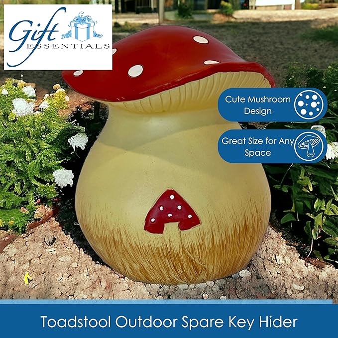 Toadstool Decorative Garden Statue and Key Hider - Hides a Secret Extra Hidden Key Outside in Garden, Yard or Porch-VerdiqueGarden