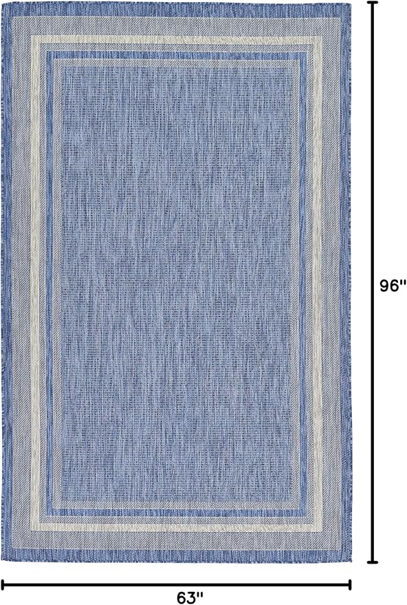 Unique Loom Outdoor Border Collection Area Rug - Soft Border (5' 3" x 8' Rectangle Blue/Ivory)-VerdiqueGarden