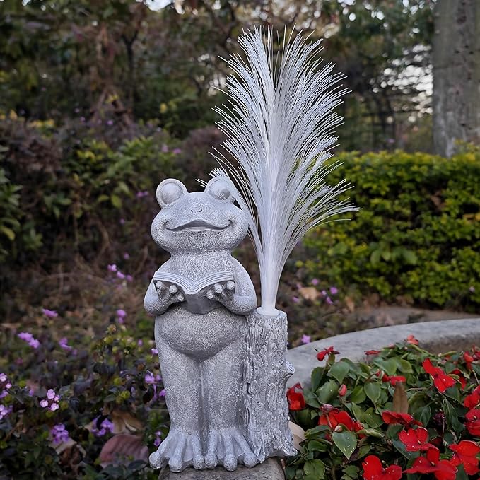 Frog Statue Solar Garden Decor,Resin Frog Statues and Colour Changing Optical Fiber Solar Lights,Outdoor Decoration for Balcony, Garden, Patio, Yard, Lawn,Gifts for Mom Grandma-VerdiqueGarden