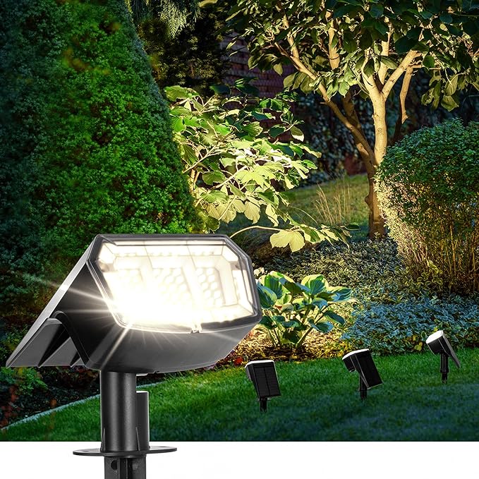 Solar Spot Lights Outdoor 63 LED 3 Lighting,Waterproof IP65 Modes Spotlights for Outside House Yard Garden Landscape Lights 1 Pack (Natural Lihgt)-VerdiqueGarden