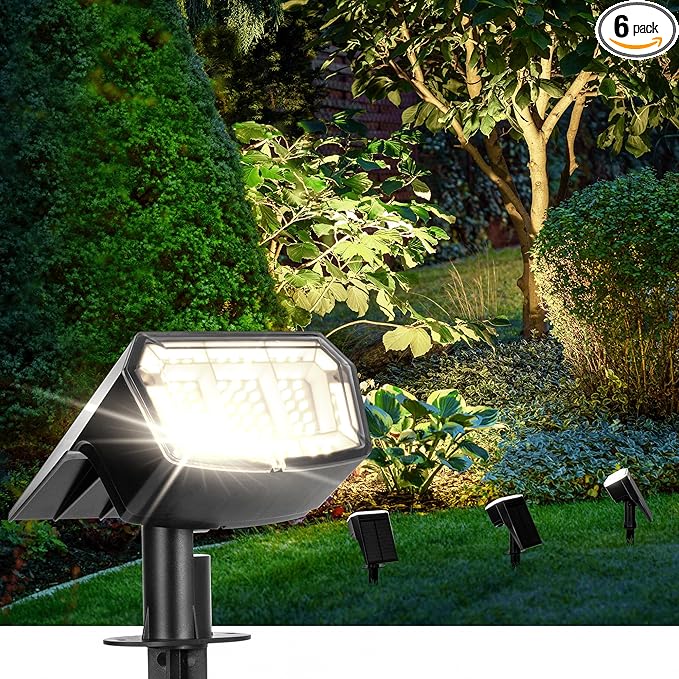 Solar Spot Lights Outdoor 63 LED 3 Lighting,Waterproof IP65 Modes Spotlights for Outside House Yard Garden Landscape Lights 6 Pack (Natural Lihgt)-VerdiqueGarden
