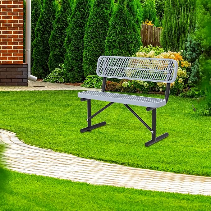 4/6/8 Feet Park Bench for Outside Heavy Duty Metal, Garden Benches Outdoor Bench with Backrest & Portable Frame, for Shopping Malls Stores Parks Patios Decks, Grey-VerdiqueGarden