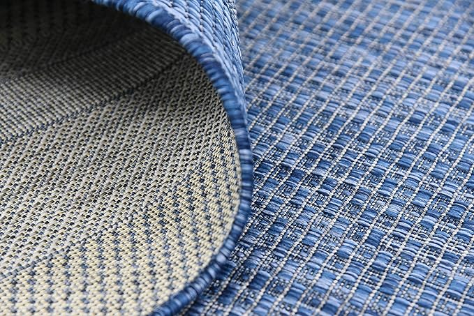 Unique Loom Outdoor Border Collection Area Rug - Soft Border (8' x 11' 4" Rectangle, Blue/ Ivory)-VerdiqueGarden