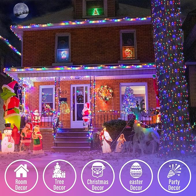 JMEXSUSS Multicolor Christmas Tree Lights Indoor Outdoor, 200 LED Clear Wire, 66ft Colorful Plug-in for Bedroom Room Party Xmas Decorations-VerdiqueGarden