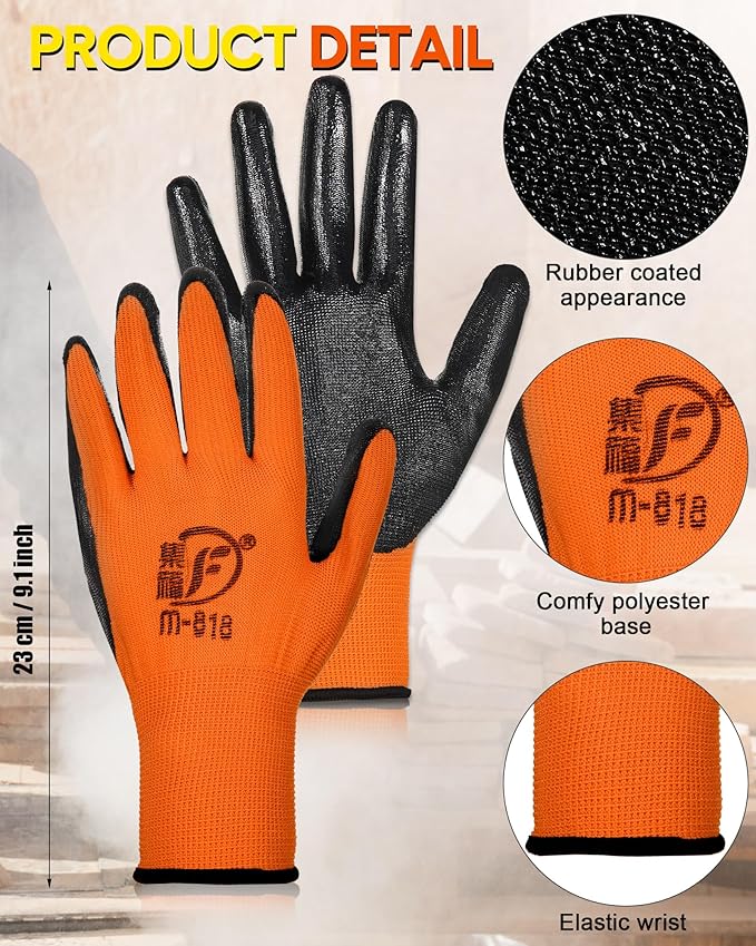 Nuogo 48 Pairs Gardening Gloves for Men Women Rubber Coated Safety Work Gloves Bulk for Gardening Construction Work-VerdiqueGarden