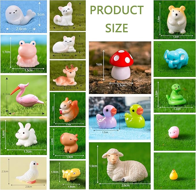 100 Pcs Mini Resin Animals Mini Duck Frog Mushroom Figures Model Kit for Miniature Garden Fairy Garden Dollhouse Decoration and Creative DIY-VerdiqueGarden
