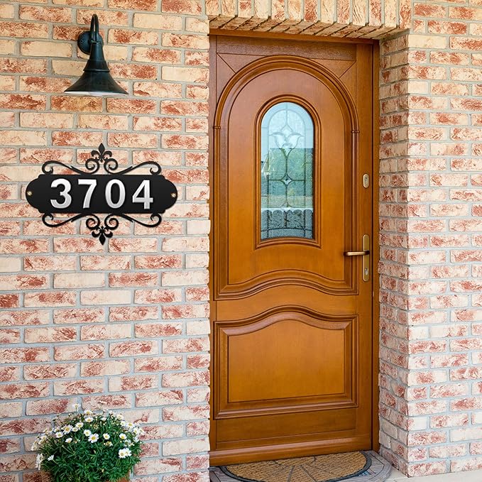 House Address Plaques Metal Address Sign Outside House Number Mailbox Number Sign for House Home Hotel Office Garden Decorative Wall Plaque(13.8 inch,Delicate Style)-VerdiqueGarden