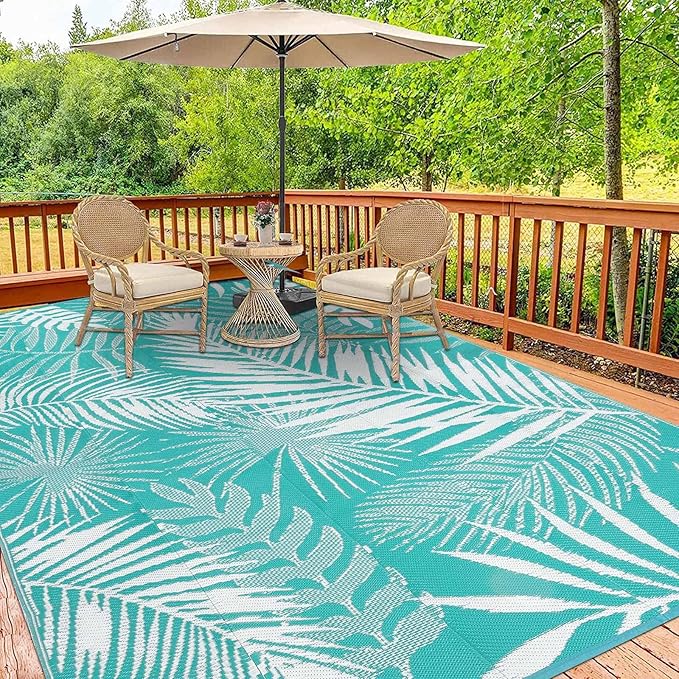 HiiARug Outdoor Rug 6x9Ft Waterproof for Patios Clearance, Reversible Plastic Straw Patio Mat Large Area Rugs RV Mats for Outside Trailers Campers Porch Deck Beach Backyard ﻿-VerdiqueGarden