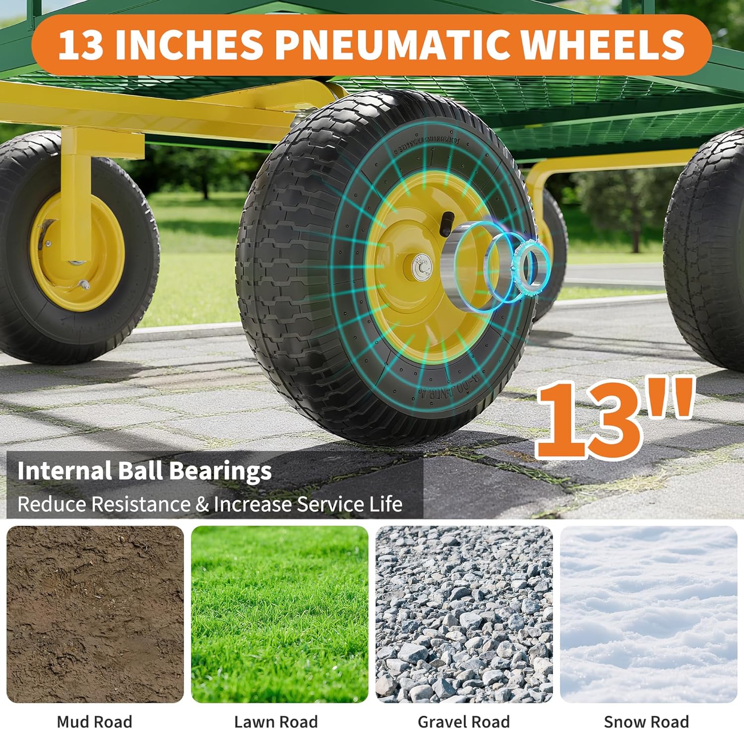 3-in-1 Heavy-Duty Steel Garden Cart, 1200 Lbs Garden Wagon, with 13 Inch All-Terrain Tires and Removable Mesh Side Panels, 180° Rotating Handle, Metal Multi-Function Carts, Outdoor Gardens Wagon Cart-VerdiqueGarden