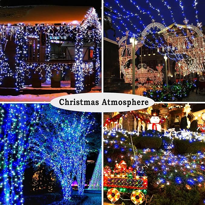 KNONEW 403FT 1000 LED Christmas Lights Outdoor String Light with 8 Modes and Timer Memory Waterproof Fairy Lights Decorations for Xmas Tree Yard Wedding Backdrop Decor(Blue and White)-VerdiqueGarden