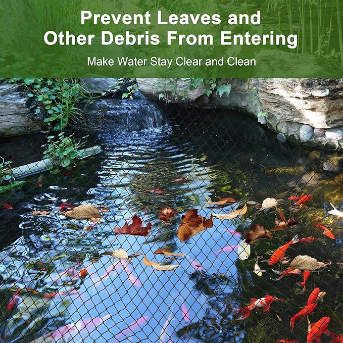 Pond Netting, Pond Netting for Koi Ponds 14 x 14 FT Pond Net, Heavy Duty Woven Fine Mesh Pond Garden Pool Netting Kit for Leaves to Catch Leaves and Debris, Protects Koi Fish from Birds Cats Predators-VerdiqueGarden