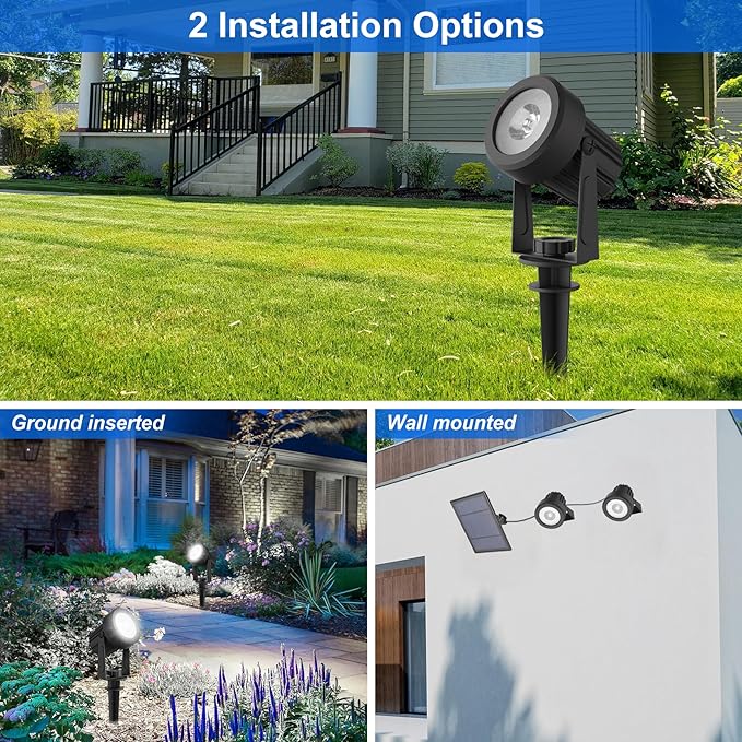 Solar Spot Lights Outdoor, 4-in-1 Solar Landscape Spotlight Waterproof 9.8ft Cable, 5W 3000mAh, Auto ON/Off Adjustable Solar Wall Lights for Yard, Ground, Garden, Pool, Lawn (Cold White)-VerdiqueGarden