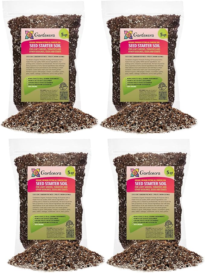 Premium Organic Seed Starter Soil - 20 Quart - All-Purpose Organic Potting Soil for Happy Seedlings and Plants by Gardenera (4 Bags of 5 Quarts)-VerdiqueGarden