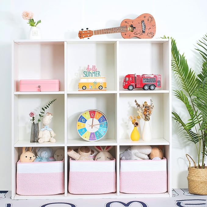 MINTWOOD Design Storage Basket for Shelves, Decorative Baskets for Organizing, Book Basket, Storage Cube Bin Box, Woven Closet Organizer, Pantry Closet and Shoe Basket, Light Pink-VerdiqueGarden