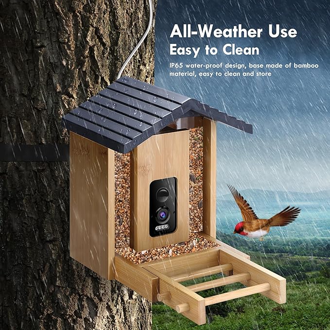 Bird Feeder, 5MP Solar-Powered Smart Bird Feeder with Camera, AI Identifies Birds 10000+, 2.4GHz, Color Night Vision, Instant Notification, Easy to Use, 1.5L Birds Feeders for Outdoor, Yard-VerdiqueGarden