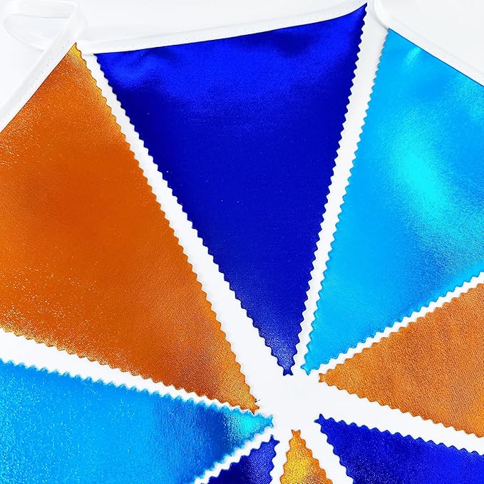 Orange Blue Party Decorations Metallic Fabric Triangle Pennant Flag Bunting Banner Garland for Birthday Baby Shower Graduation Bridal Shower Wedding Bachelorette Engagement Space Theme Party Supplies-VerdiqueGarden