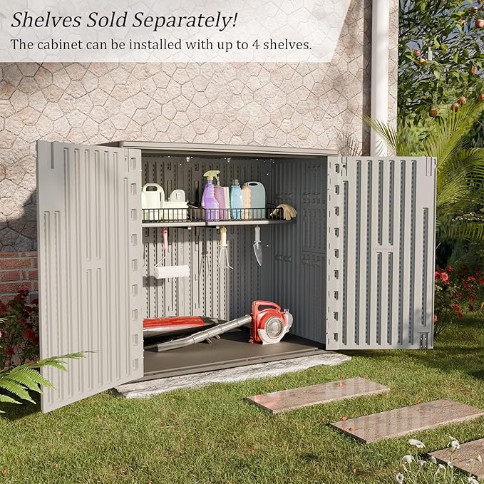 HOMSPARK 37 Cu.Ft Outdoor Storage Shed Weather Resistant, Resin Storage Sheds & Outdoor Storage Box for Backyard Garden Patio Lawn, Multi functional | Double-wall Shed with Lockable Doors,(Light Gray)-VerdiqueGarden