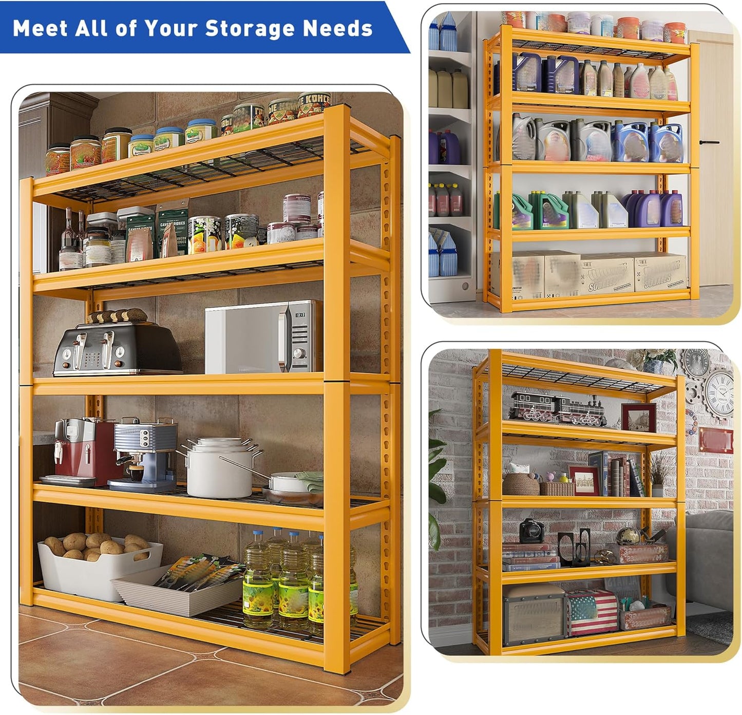 REIBII Storage Shelves 40''W Garage Shelving Heavy Duty Metal Shelving 2000LBS Metal Shelves 5 Tier Industrial Shelf for Kitchen Pantry Warehouse Basement 72" H x 40''W x 17.8''D, Yellow-VerdiqueGarden