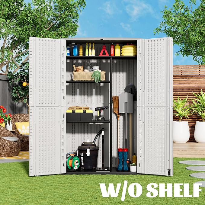 Outdoor Storage Cabinet Waterproof,Resin Vertical Storage Shed Lockable, 66 Cubic Feet Outdoor Storage Box for Garden/Backyard/Home/Pool-VerdiqueGarden