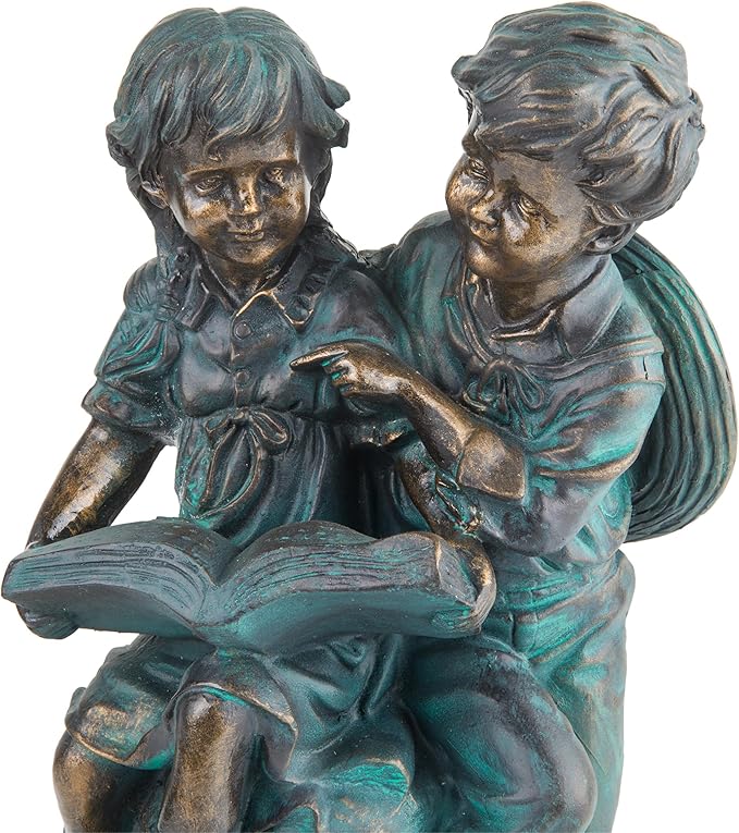 Alpine Corporation 15" Tall Indoor/Outdoor Girl and Boy Reading Together Statue Yard Art Decoration-VerdiqueGarden