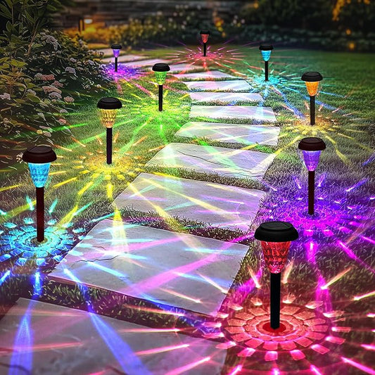 Garden Decor Solar Lights Outdoor Waterproof Outdoor Decor Solar Pathway Lights Color Changing Light for Patio Driveway Walkway Yard Backyard Lawn Landscape Decor (16 Pack)-VerdiqueGarden