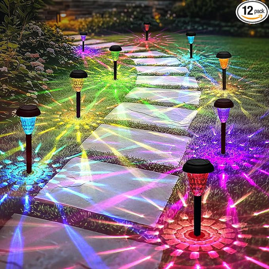 Garden Decor Solar Lights Outdoor Waterproof Outdoor Decor Solar Pathway Lights Color Changing Light for Patio Driveway Walkway Yard Backyard Lawn Landscape Decor (12 Pack)-VerdiqueGarden