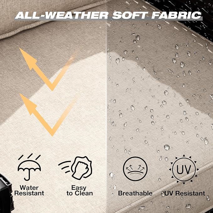 Joyside Wicker Patio Furniture Sets, 5 Pieces Upgraded Large Size Outdoor Furniture with Patio Dining Chairs, 3-Seat Sofa and Outdoor Ottoman, Thick Cushions, Wide Armrest-VerdiqueGarden