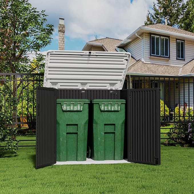 HOMSPARK Storage Shed Weather Resistance, Multi-Purpose Outdoor Storage Cabinet for Backyards and Patios, Horizontal Storage Shed for Lawnmower, Patio Accessories (Black & White, X Large - 48 cu.ft)-VerdiqueGarden