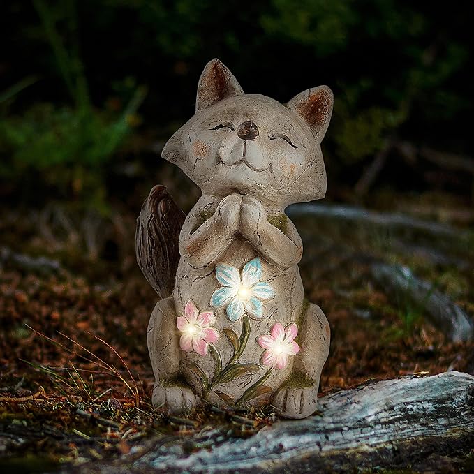 Fox Statue for Garden Decor,Garden Statue with Solar Power Light for Outdoor Patio Porch Lawn Yard Backyard oudside Indoor Shelf Decoration,Praying Fox Garden Sculptures & Statues-VerdiqueGarden