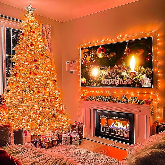 JMEXSUSS Connectable 33ft Halloween Lights Indoor, 100 LED Clear Wire Orange Lights for Halloween, 8 Modes Outdoor Orange Christmas String Light Plug in for Christmas Tree Party Decoration-VerdiqueGarden