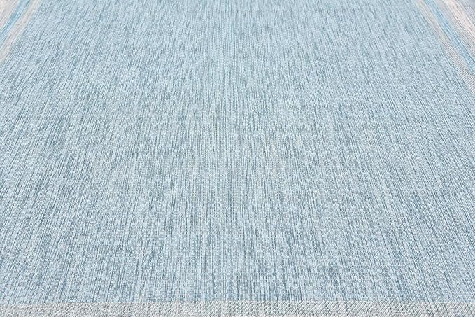 Unique Loom Outdoor Border Collection Area Rug - Soft Border (8' x 11' 4" Rectangle, Aquamarine/ Ivory)-VerdiqueGarden