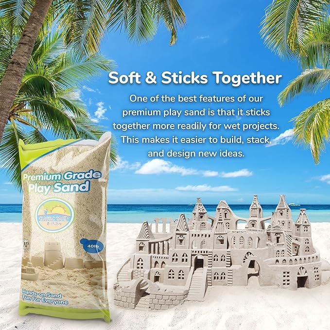 Classic Sand and Play Sand for Sandbox, Table, Therapy, and Outdoor Use, 40 lb. Bag, Natural, Non-Toxic, Wet Castle Building for Creativity and Stimulates Sensory Skills-VerdiqueGarden