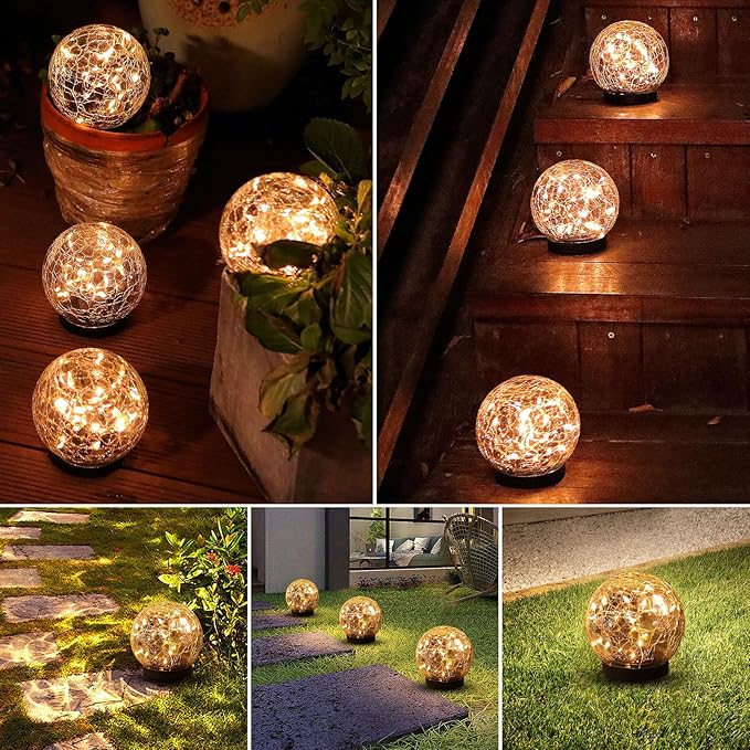 Solar Globe Lights Outdoor Waterproof-Solar Balls-Solar Garden Lights-Solar Orbs for Outside 4 Pack Cracked Glass Ball for Lawn Patio Yard Backyard Decorations, DS-XBQ-1-1-1-VerdiqueGarden