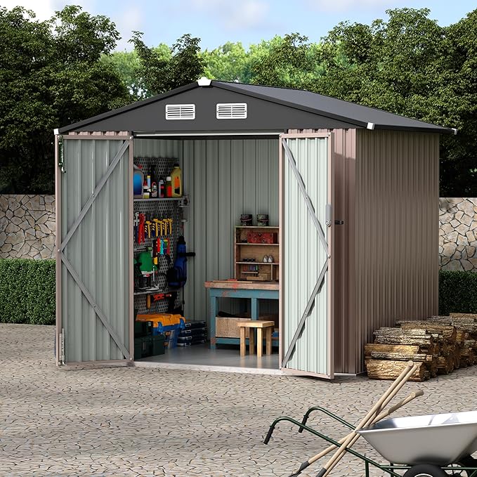 6x8 FT Metal Storage Sheds Outdoor with Floor, Metal Yard Sheds Garden Shed Kit, MetalTool Shed with Lockable Door, Metals UtilitySheds Buildings with Air Vent for Backyard Garden Patio Lawn-VerdiqueGarden