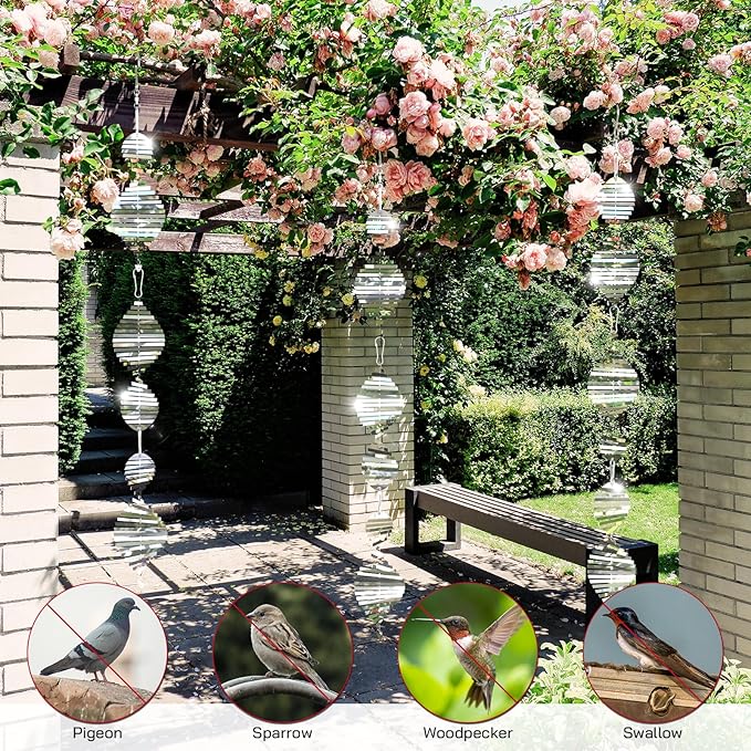 Bird Deterrents for Outside, Reflective 3D Stainless Steel Wind Spinners, Garden Decor, Bird Scare Devices to Keep Woodpeckers, Pigeons Away from Your House, Patio, Orchards-VerdiqueGarden